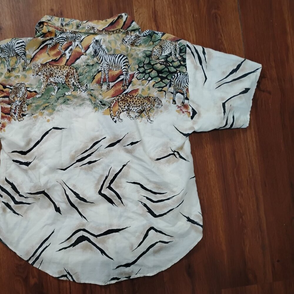 Vintage Caribou New York Safari Animals Zebra Lion Leopard Button Shirt - Picture 7 of 8